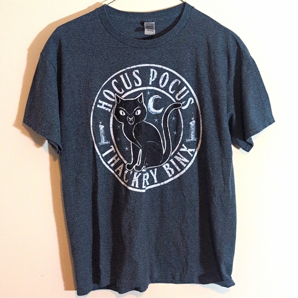 Gildan Hocus Pocus Thackery Binx Cat Graphic T-Shirt Charcoal Gray Mens Large